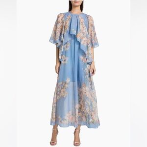 Final Zimmermann Cascadian Tiered Georgette Maxi Dress Blue Botanical Various